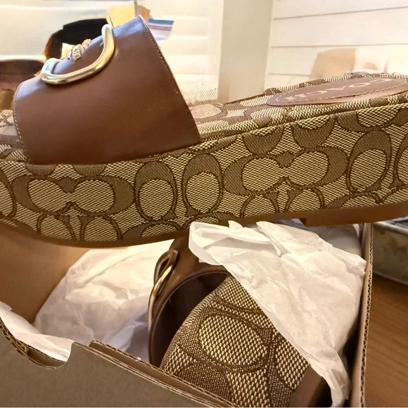 Coach Tan and Brown Logo Mules - Picture 2 of 2